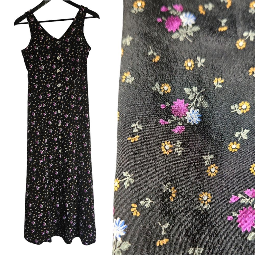 Vintage Sophisticate women's black micro floral maxi dress